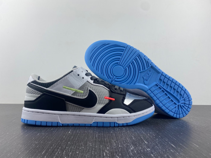 nike dunk low scrap black neutral grey university blue white dn5381-001